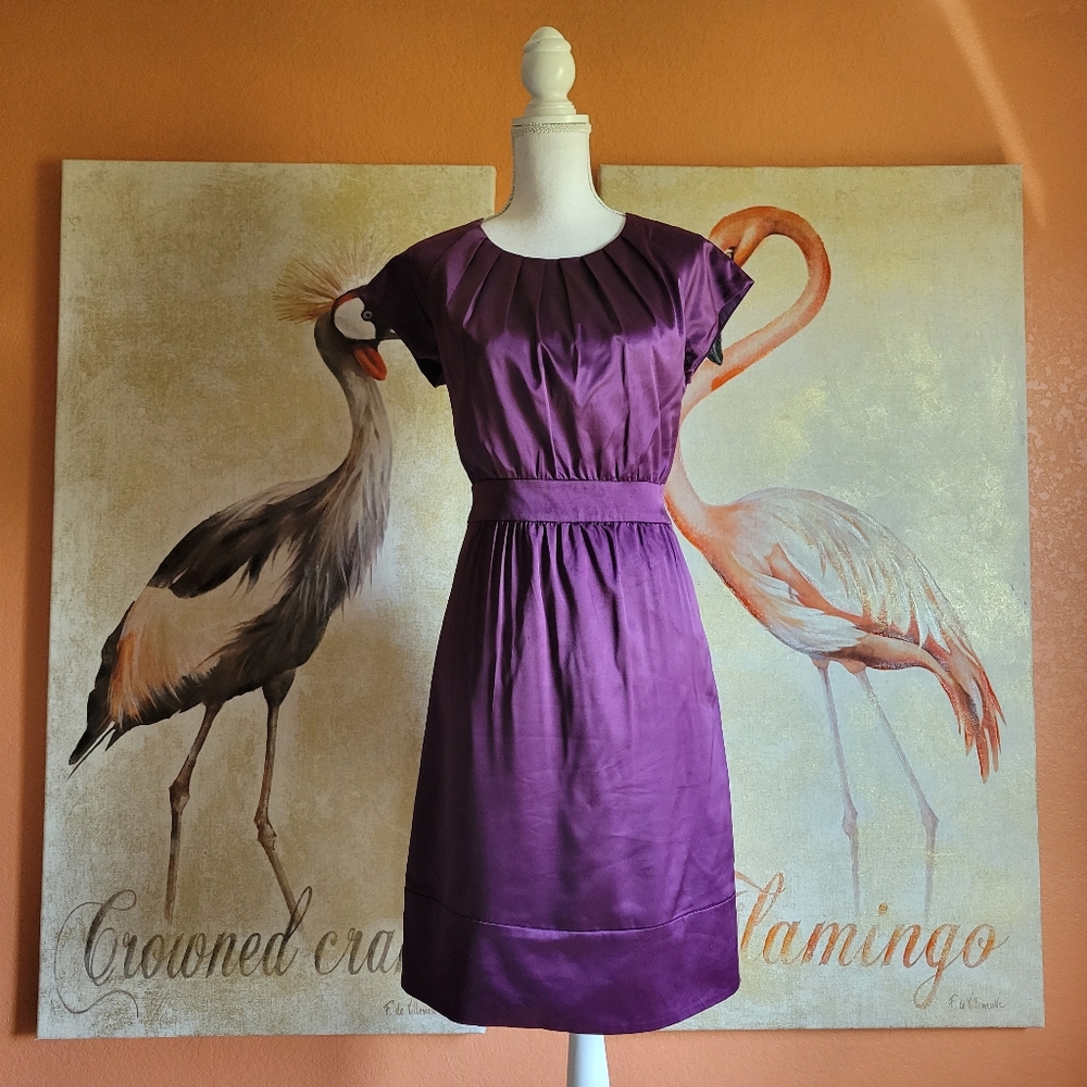 The Limited Satin Dress Short Sleeves A Line Purple Aubergine 8